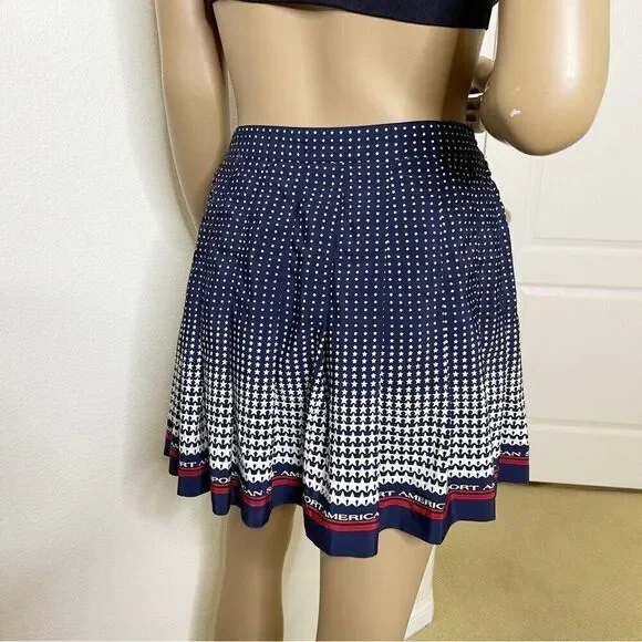 Tail Vintage Pleated Mini Skirt 8 Small USA Blue Stars Stripe America Patriotic - Picture 11 of 11